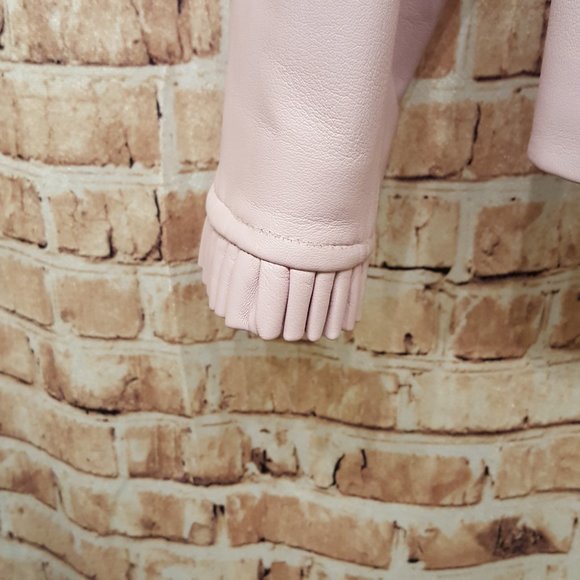 St. John Sport Pink Pleated Ruffle Trim Leather Jacket - Picture 4 of 15